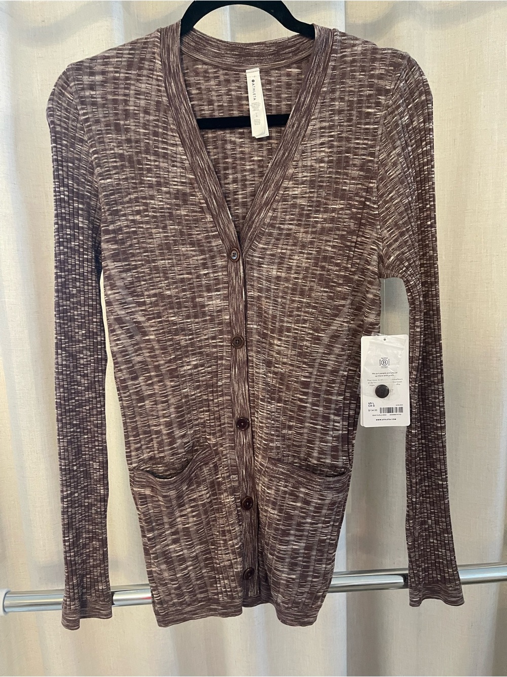 Athleta Caslon Ribbed Button-Front Cardigan Sweater - Brown Heather